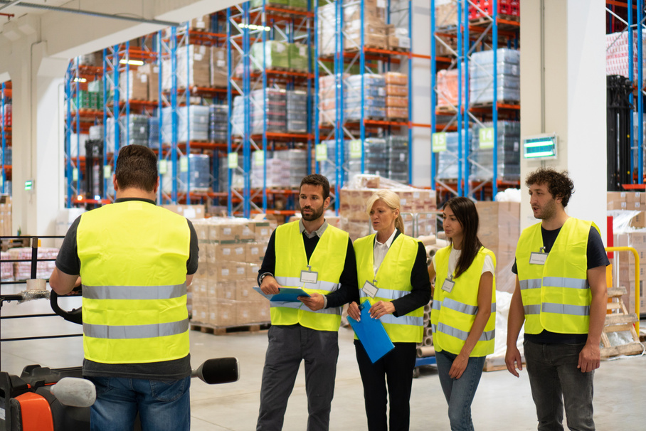 Training on a forklift, managers and workers